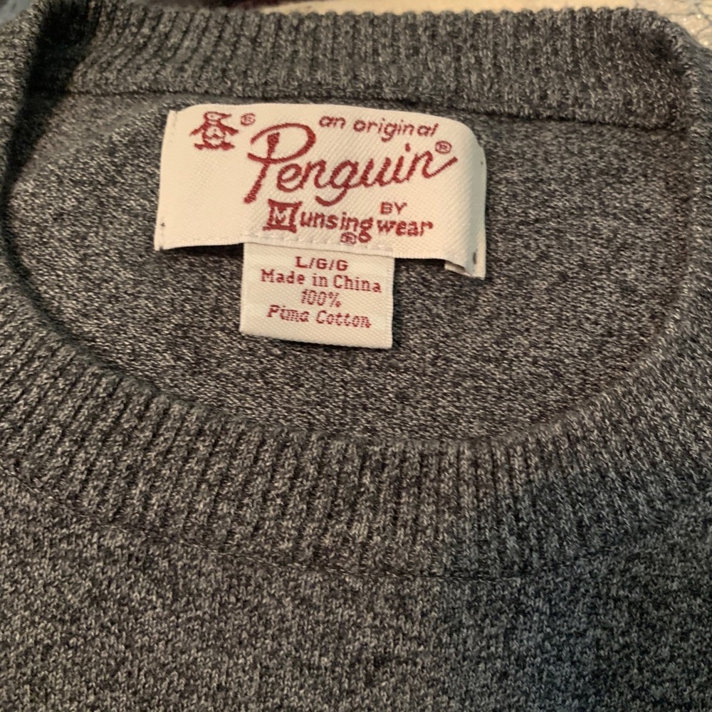 Penguin Original‎ Mens Gray Cotton Crew Neck Sweater Lightweight Knit Casual - Picture 7 of 7